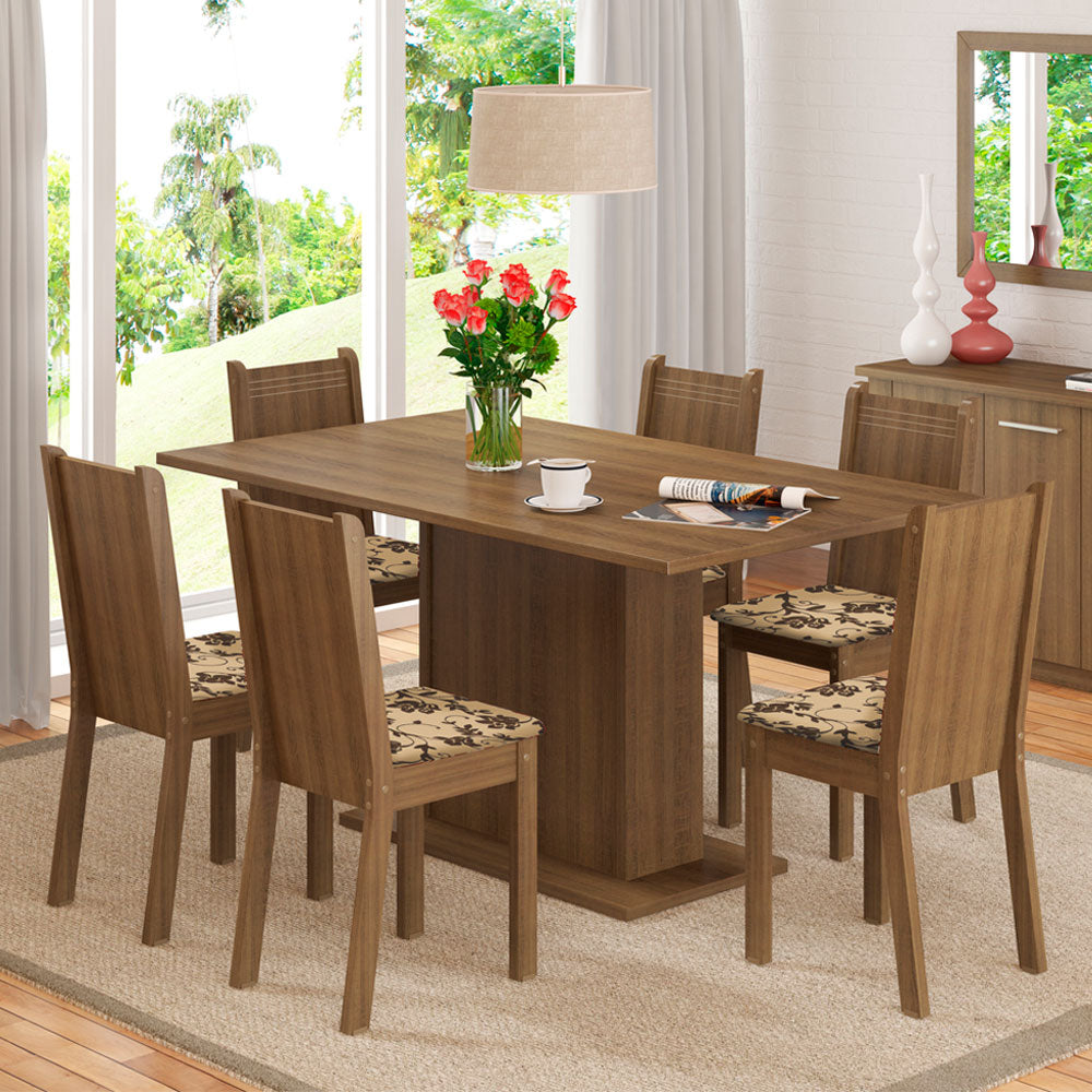Conjunto Sala de Jantar Madesa Megan Mesa Tampo de Madeira com 6 Cadeiras Rustic/Bege Marrom