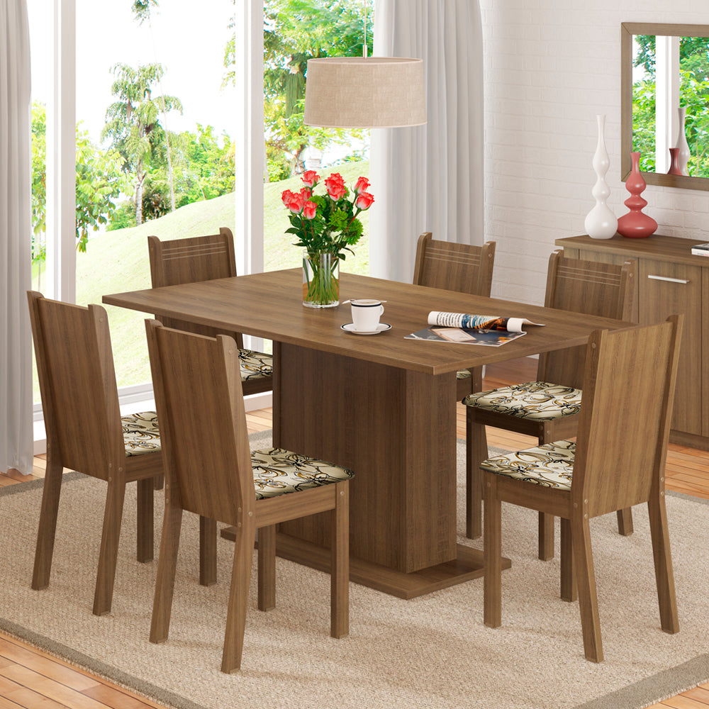 Conjunto Sala de Jantar Madesa Megan Mesa Tampo de Madeira com 6 Cadeiras Rustic/Lírio Bege
