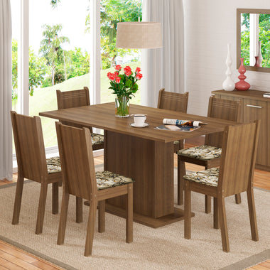 Conjunto Sala de Jantar Madesa Megan Mesa Tampo de Madeira com 6 Cadeiras Rustic/Lírio Bege