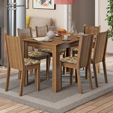 Conjunto Sala de Jantar Madesa Maris Mesa Tampo de Madeira com 6 Cadeiras Rustic/Bege Marrom
