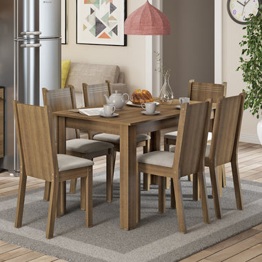 Conjunto Sala de Jantar Madesa Maris Mesa Tampo de Madeira com 6 Cadeiras Rustic/Sintético Bege
