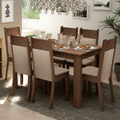 Conjunto Sala de Jantar Mesa Tampo de Madeira com 6 Cadeiras Rustic/Crema/Sintético Bege Jaíne Madesa