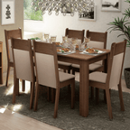 Conjunto Sala de Jantar Mesa Tampo de Madeira com 6 Cadeiras Rustic/Crema/Sintético Bege Jaíne Madesa
