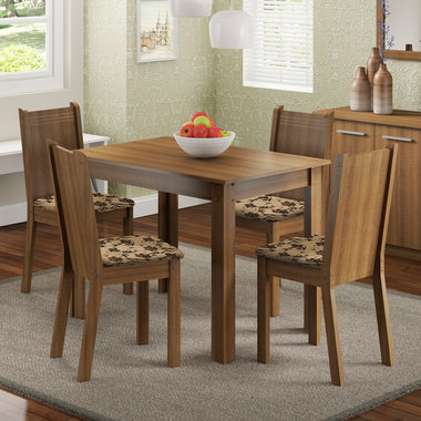 Conjunto Sala de Jantar Madesa Rute Mesa Tampo de Madeira com 4 Cadeiras Rustic/Bege Marrom