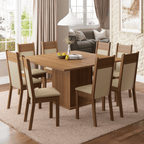 Conjunto Sala de Jantar Madesa Panamá Mesa Tampo de Madeira com 8 Cadeiras Rustic/Crema/Sintético Bege