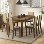 Conjunto Sala de Jantar Madesa Miriam Mesa Tampo de Madeira com 6 Cadeiras Rustic/Crema/Floral Hibiscos