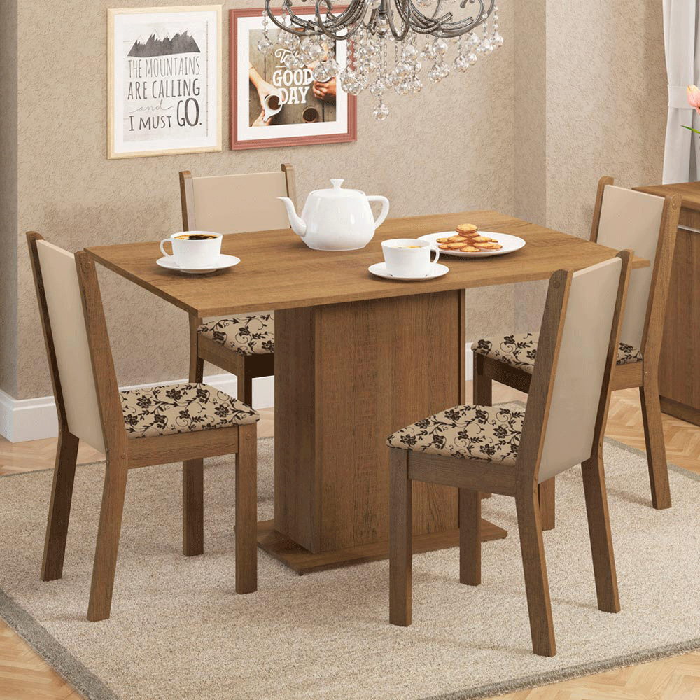 Conjunto Sala de Jantar Madesa Talita Mesa Tampo de Madeira com 4 Cadeiras Rustic/Crema/Bege Marrom