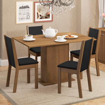 Conjunto Sala de Jantar Mesa Tampo de Madeira com 4 Cadeiras Rustic/Preto/Sintético Preto Talita Madesa