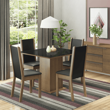 Conjunto Sala de Jantar Moscou Plus Madesa Mesa Tampo de Vidro com 4 Cadeiras Rustic/Preto