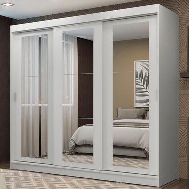 Guarda-Roupa Casal Madesa Kansas 3 Portas de Correr de Espelho 3 Gavetas Branco