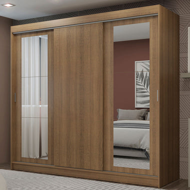 Guarda-Roupa Casal Madesa Kansas 3 Portas de Correr com Espelhos 3 Gavetas Rustic