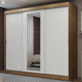Guarda-Roupa Casal Madesa Kansas 3 Portas de Correr com Espelho 3 Gavetas Rustic/Branco