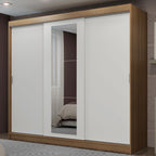 Guarda-Roupa Casal Madesa Kansas 3 Portas de Correr com Espelho 3 Gavetas Rustic/Branco