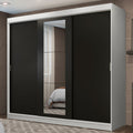 Guarda-Roupa Casal Madesa Kansas 3 Portas de Correr com Espelho 3 Gavetas Branco/Preto