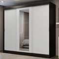 Guarda-Roupa Casal Madesa Kansas 3 Portas de Correr com Espelho 3 Gavetas Preto/Branco