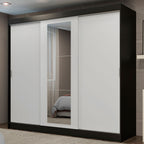 Guarda-Roupa Casal Madesa Kansas 3 Portas de Correr com Espelho 3 Gavetas Preto/Branco
