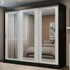 Guarda-Roupa Casal Madesa Kansas 3 Portas de Correr de Espelho 3 Gavetas Preto/Branco