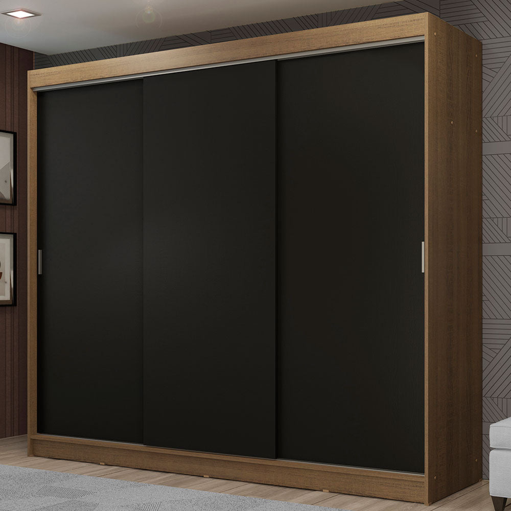 Guarda-Roupa Casal Madesa Kansas 3 Portas de Correr 3 Gavetas Rustic/Preto