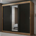 Guarda-Roupa Casal Madesa Kansas 3 Portas de Correr com Espelho 3 Gavetas Rustic/Preto