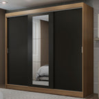 Guarda-Roupa Casal Madesa Kansas 3 Portas de Correr com Espelho 3 Gavetas Rustic/Preto