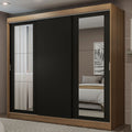 Guarda-Roupa Casal Madesa Kansas 3 Portas de Correr com Espelhos 3 Gavetas Rustic/Preto