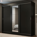 Guarda-Roupa Casal Madesa Kansas 3 Portas de Correr com Espelho 3 Gavetas Preto