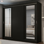Guarda-Roupa Casal Madesa Kansas 3 Portas de Correr com Espelhos 3 Gavetas Preto
