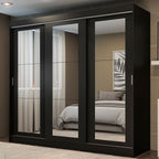 Guarda-Roupa Casal Madesa Kansas 3 Portas de Correr de Espelho 3 Gavetas Preto