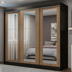 Guarda-Roupa Casal Madesa Kansas 3 Portas de Correr de Espelho 3 Gavetas Preto/Rustic