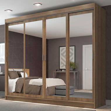 Guarda-Roupa Casal Madesa Austin 4 Portas de Correr de Espelho 3 Gavetas Rustic