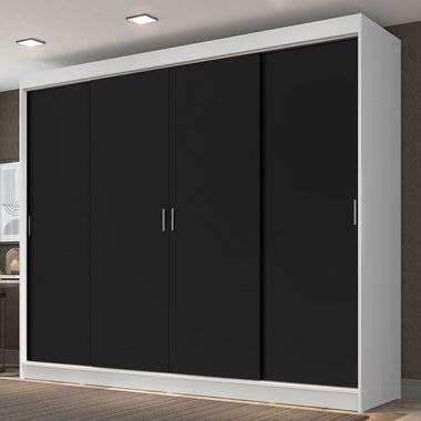Guarda-Roupa Casal Madesa Austin 4 Portas de Correr 3 Gavetas Branco/Preto