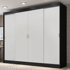Guarda-Roupa Casal Madesa Austin 4 Portas de Correr 3 Gavetas Preto/Branco