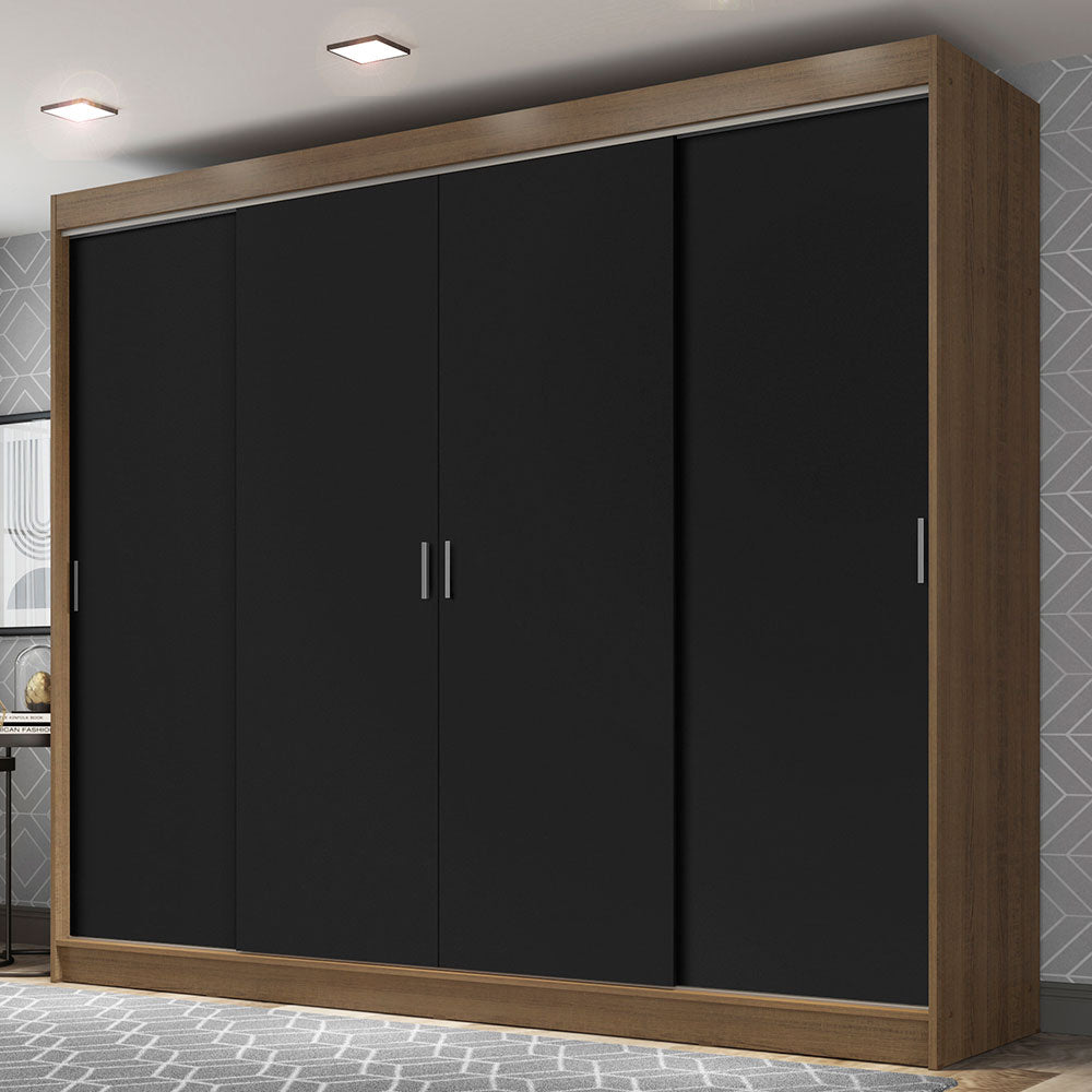 Guarda-Roupa Casal Madesa Austin 4 Portas de Correr 3 Gavetas Rustic/Preto