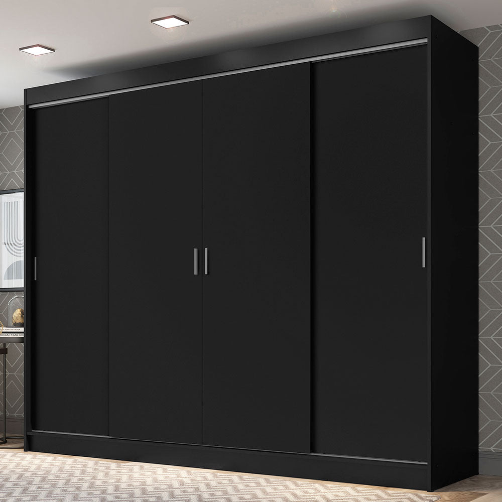 Guarda-Roupa Casal Madesa Austin 4 Portas de Correr 3 Gavetas Preto