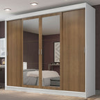 Guarda-Roupa Casal Madesa Austin 4 Portas de Correr com Espelhos 3 Gavetas Branco/Rustic