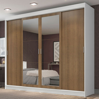 Guarda-Roupa Casal Madesa Austin 4 Portas de Correr com Espelhos 3 Gavetas Branco/Rustic