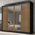 Guarda-Roupa Casal Madesa Austin 4 Portas de Correr com Espelhos 3 Gavetas Preto/Rustic