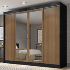 Guarda-Roupa Casal Madesa Austin 4 Portas de Correr com Espelhos 3 Gavetas Preto/Rustic