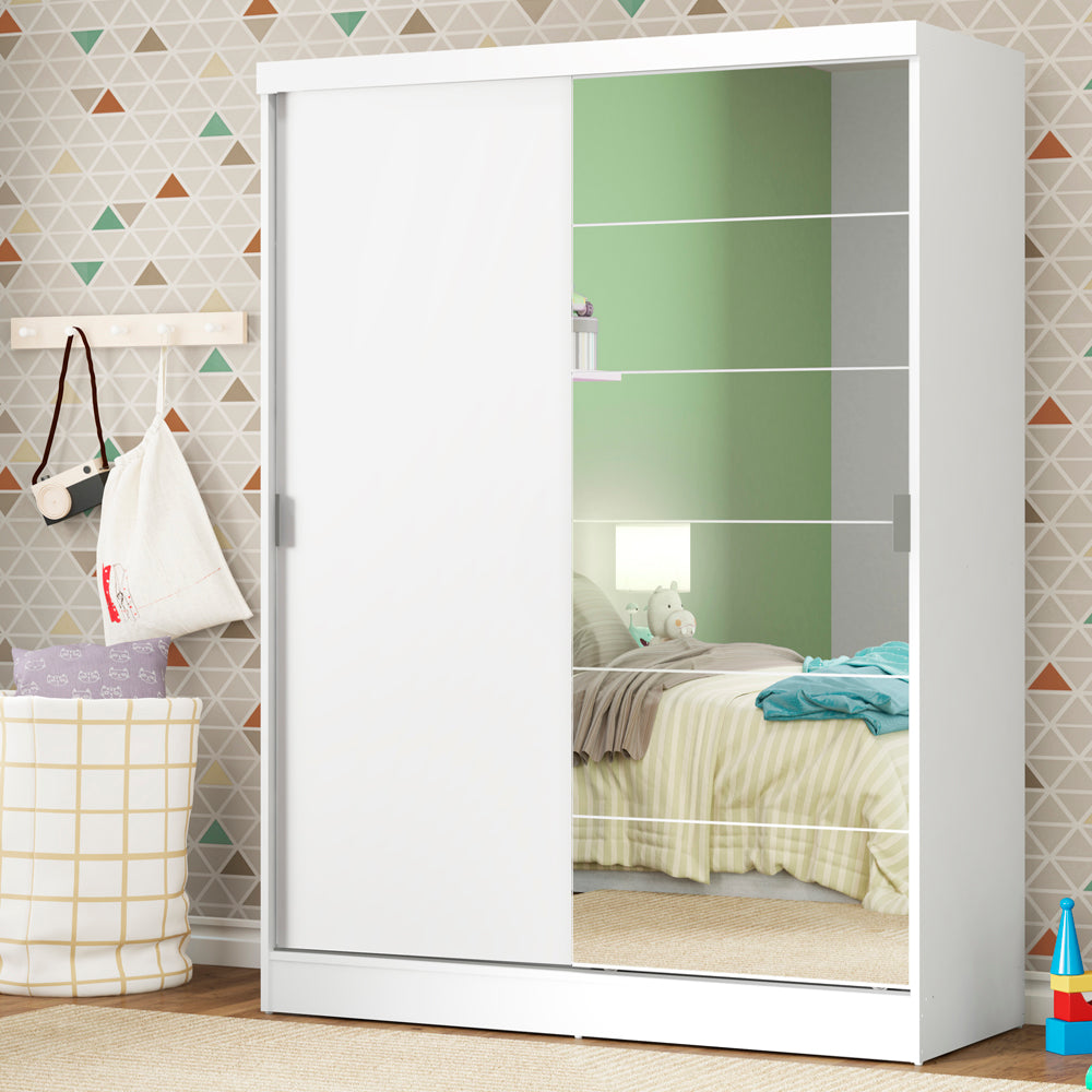 Guarda-Roupa Infantil Madesa Nick 2 Portas de Correr com Espelho Branco