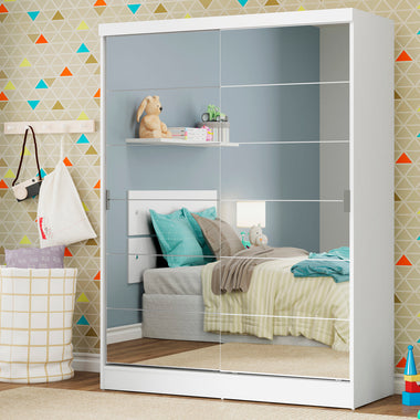 Guarda-Roupa Infantil Madesa Nick 2 Portas de Correr de Espelho Branco