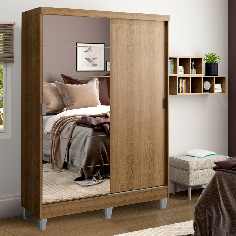 Guarda-Roupa Solteiro Madesa Luke 2 Portas de Correr com Espelho com Pés Rustic