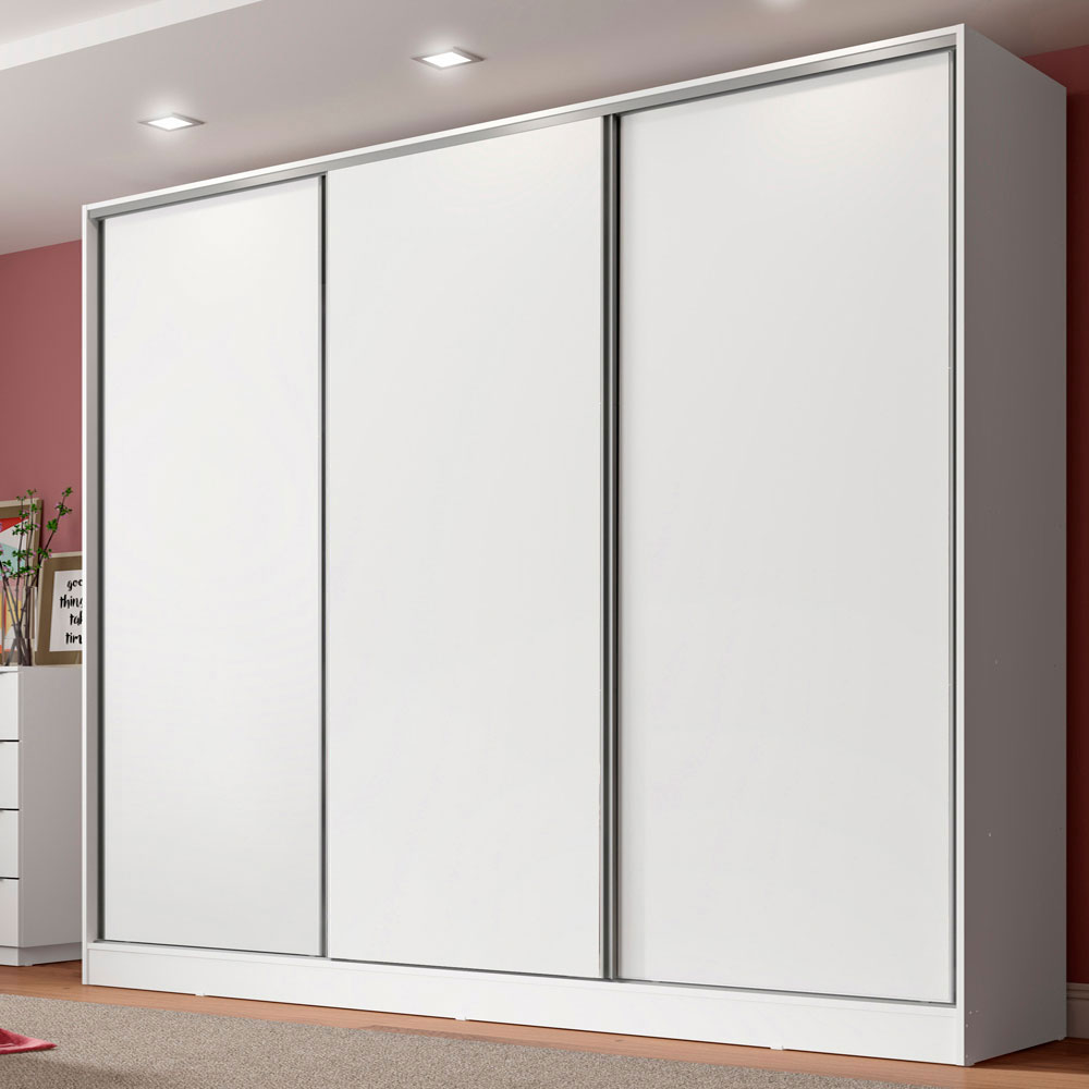 Guarda-Roupa Casal 100% MDF 3 Portas de Correr Branco Royale Madesa