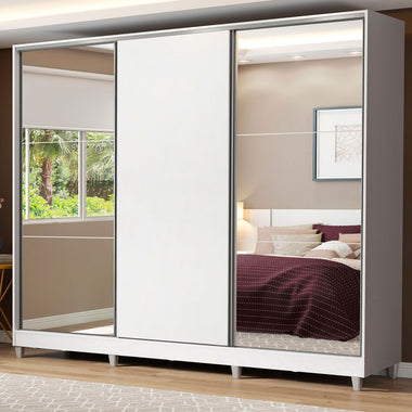 Guarda-Roupa Casal 100% MDF Madesa Royale 3 Portas de Correr com Espelhos com Pés Branco