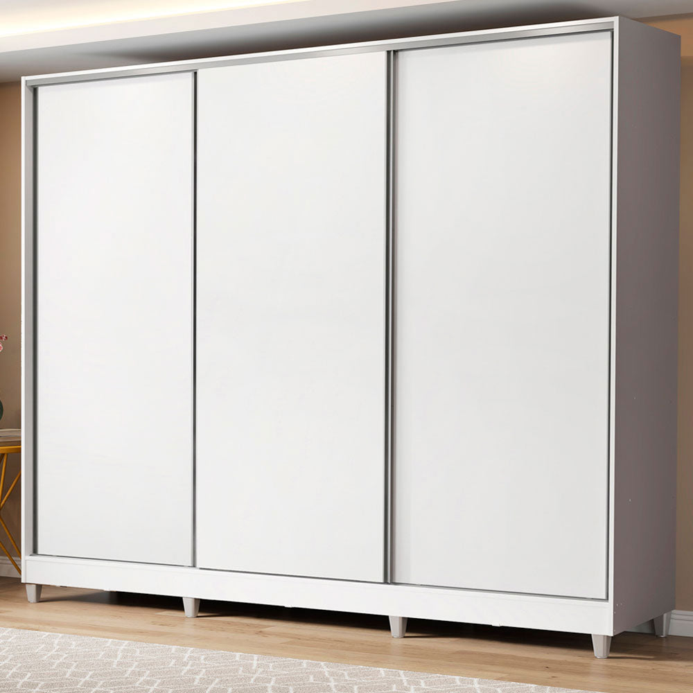 Guarda-Roupa Casal 100% MDF Madesa Royale 3 Portas de Correr com Pés Branco