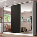 Guarda-Roupa Casal 100% MDF Madesa Royale 3 Portas de Correr com Espelhos Branco/Preto