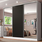 Guarda-Roupa Casal 100% MDF Madesa Royale 3 Portas de Correr com Espelhos Branco/Preto