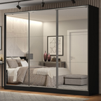 Guarda-Roupa Casal 100% MDF 3 Portas de Correr de Espelho Preto Madesa Royale