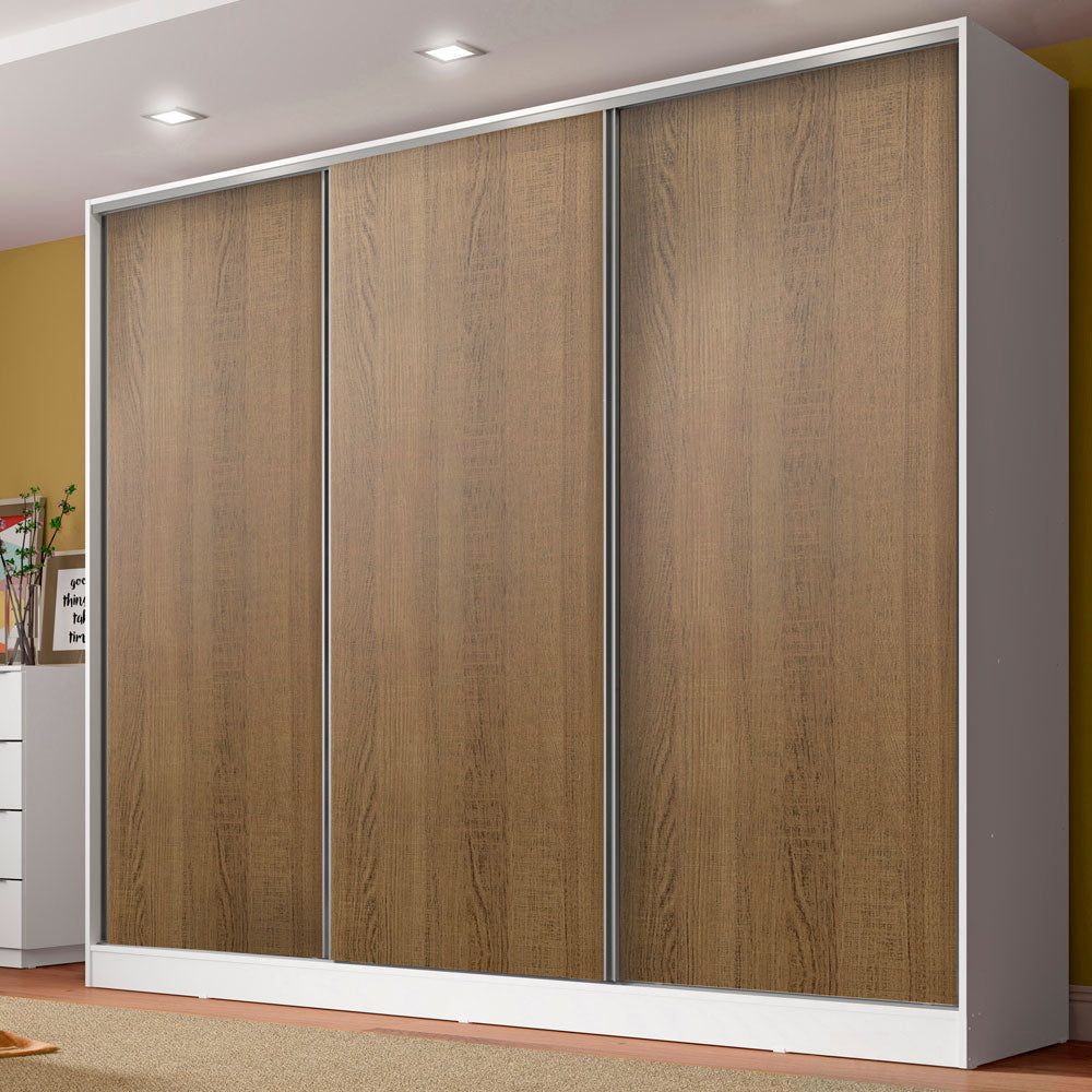 Guarda-Roupa Casal 100% MDF Madesa Royale 3 Portas de Correr Branco/Rustic
