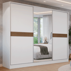 Guarda-Roupa Casal 100% MDF 3 Portas 1 Espelho Branco Malta Madesa