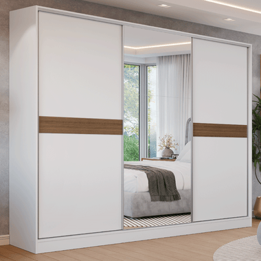 Guarda-Roupa Casal 100% MDF 3 Portas 1 Espelho Branco Malta Madesa